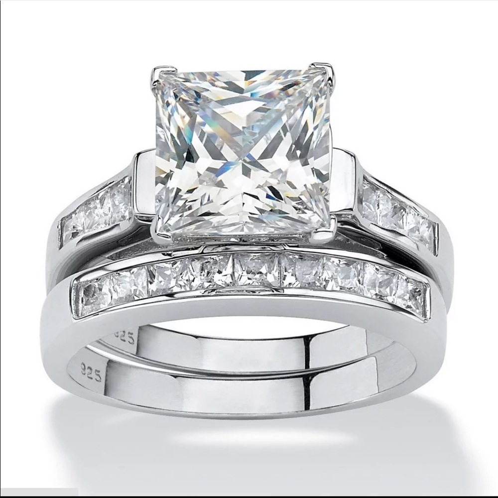 New Luxury 2pc 925 Silver Diamond Engagement Ring - Picture 1 of 6